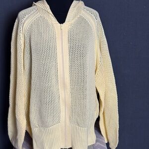 Modern Soul Yellow Open-Knit Zip-Up Sweater Hoodie summer coverup 3X crochet